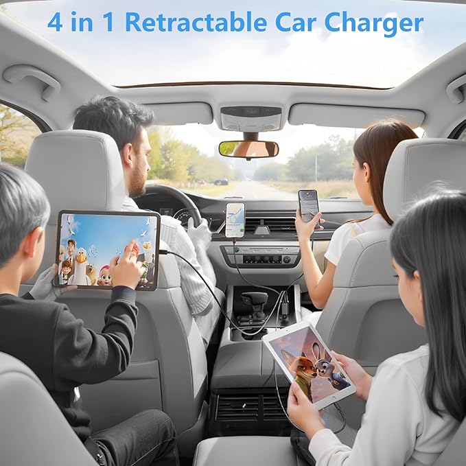 [Apple MFi Certified] Retractable Car Charger USB C, Braveridge 120W USB C Car Charger 4 in 1 PD/QC Type C Fast Charge Cigarette Lighter Adapter for iPhone 17/17 Pro Max/16 Pro/15/Galaxy S26/S25/Pixel