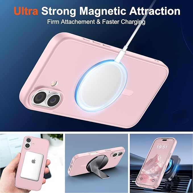 SUPFINE Magnetic for iPhone 17 Case with Screen Protector (Compatible with MagSafe)(Military Grade Drop Protection) Translucent Matte Shockproof with Anti-Fingerprint Phone Cover,Light Pink