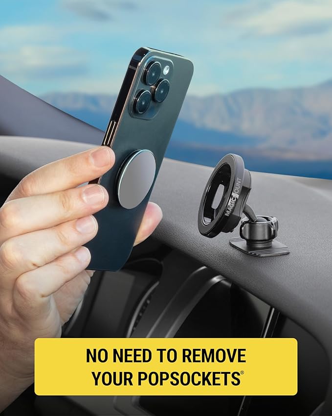 Scosche MagSafe Car Mount, Magnetic Phone Holder for Car Dashboard & Vent with 360° Rotation, 2-in-1 Cell Phone Mount for iPhone 17/16/15/14/13 & More w/MagicRing Adapter, Compatible with PopSockets
