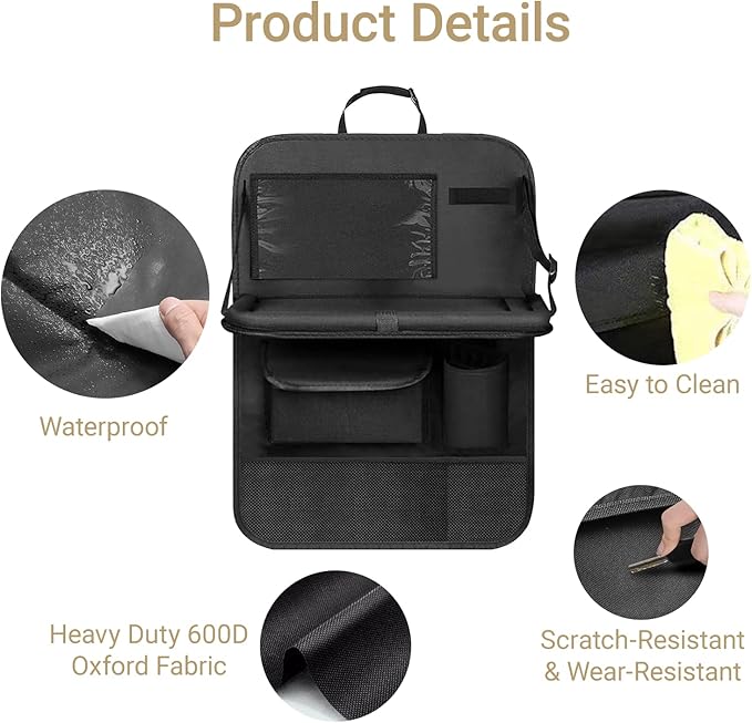 2-Pack Black Car Backseat Organizer, 10 Storage Pockets and Tablet Holder, Back Seat Organizer for Kids, Family Road Trip Essentials, Travel Accessories-Black