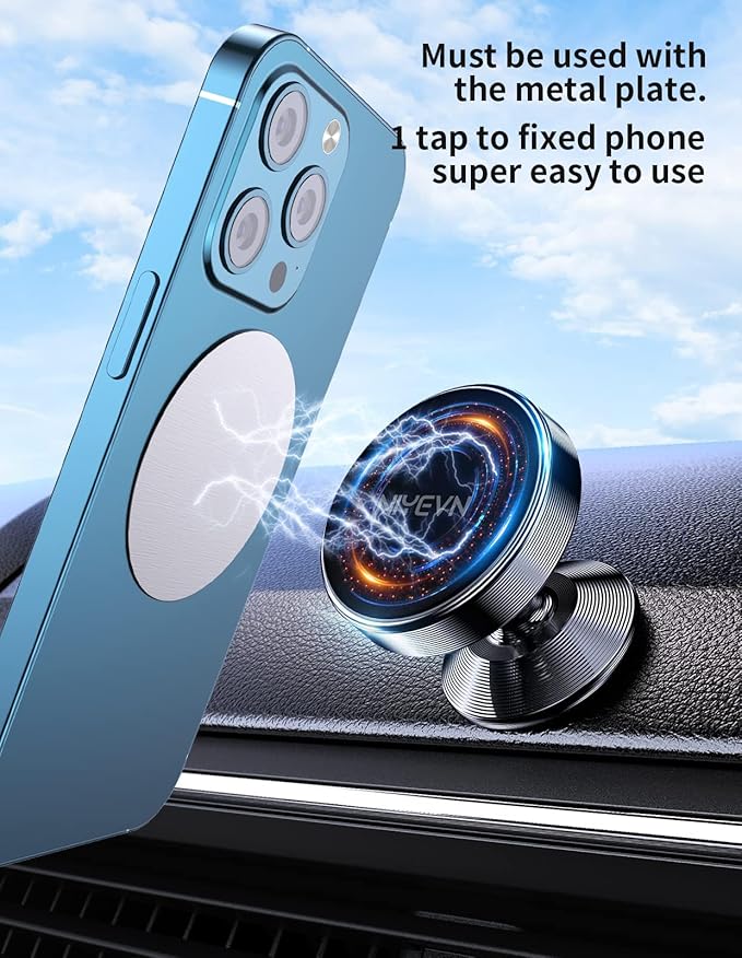 2 Pack Magnetic Phone Holder for Car, [ Strong Magnet ] Magnetic Phone Holder, [ 360° Rotation ] Phone Magnet for Car, Compatible with Most Smartphones, Must be Used with Metal Pad, Black