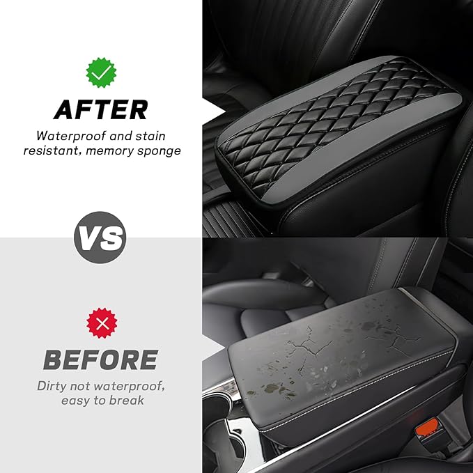 Car Center Console Cushion Pad, 12.72"×7.52" Leather Waterproof Auto Armrest Seat Box Protector, Car Center Console Cover, Universal Interior Decor Car Accessories for SUV Truck (Gray)