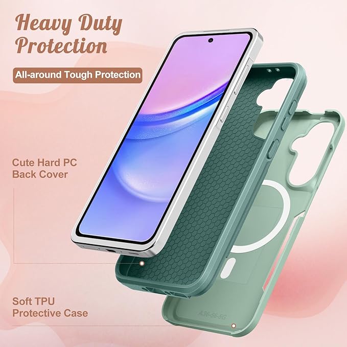 for Samsung Galaxy A36 5G Phone Case - Compatible with MagSafe Women Girls Cute Magnetic Protective Cover Unique Girly Blue Flower Heavy Duty Shockproof Design for Samsung A36 5G Cases 6.7"