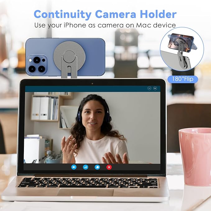 CloudValley Magnetic Laptop Phone Holder, 360° Rotating Mount Compatible with iPhone MagSafe and All Phones, MacBook, PC Monitor, Screen Stand for Tesla, Portable Accessory, Grey