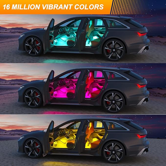 Honalia Car LED Lights Interior, RGB Ambient Lighting Car with DIY Mode and Music Mode, 2 Lines Design Inside Car Lights for Trucks SUVs, DC 5V