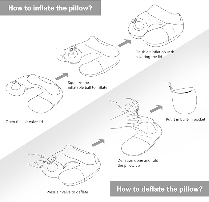 Inflatable Travel Neck Pillow, Airplane Neck Pillow for Long Flight Sleeping,Soft 100% Cotton Travel Pillow for Plane Head Rest, Portable Traveling Essentials