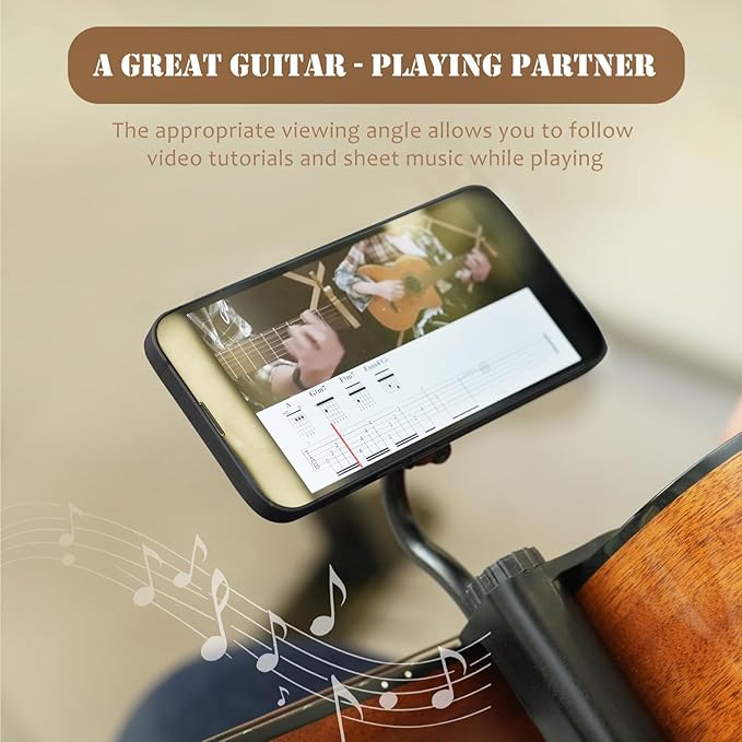 Magnetic Plus Guitar Phone Holder mount, Adjustable & Rotatable Arm, Supports iPhone 12+&Magsafe, Universal Phone Fit, Ideal for Digital Sheet Music, Teaching Videos, Live Streaming & Recording