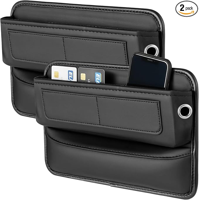 2 Pcs Car Seat Gap Filler Organizer, Universal Premium Leather Front Seat Side Organizer, Gap Filler for Car, Leather Car Storage Box with Multi-Pocket Design for Car Truck