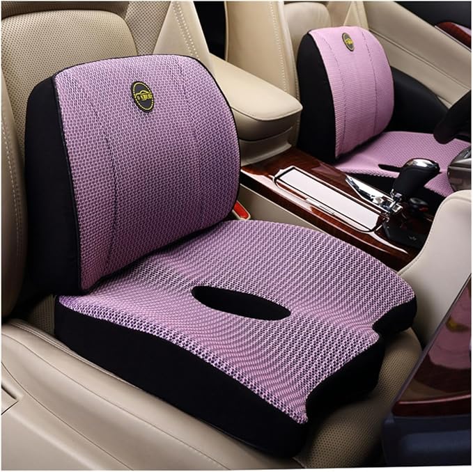 Heightening Wedge Car Seat Cushion Pad for Driving with Comfort Memory Foam, Curved Design Closely Adheres to The Lumbar Spine and Buttocks, Relieving Fatigue Broader Vision (Cushion Set,Purple)