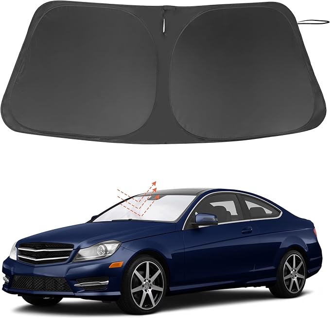 Windshield Sun Shade Custom Fit for 2015-2021 Mercedes Benz C Class W205 C250 C300 C400 Accessories Foldable Sunshade Sun Blocker Protect Car from Sun Rays & Heat Damage Keep Car Cooler