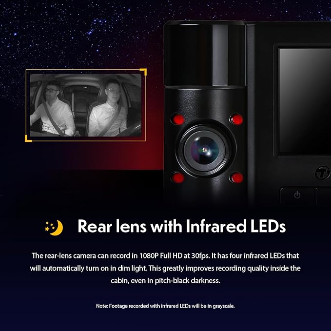 Transcend 64GB, Dual 2K+1080P Dash Cam Front and Rear Inside, 140 Wide-Angle, 2.4 Display, Built-in WiFi GPS,G-Sensor, Night Vision, Loop Recording, Parking Mode, ADAS, for Cars Taxi - TS-DP550B-64G