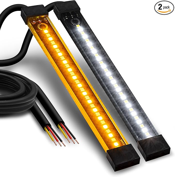 TRUE MODS 2pc 5" LED Motorcycle Front Fork Switchback Cold White DRL Running & Amber Turn Signal Light Strip Kit [Waterproof] [Blinker] Flexible Self Adhesive Universal Surface Mount for UTV ATV Bike