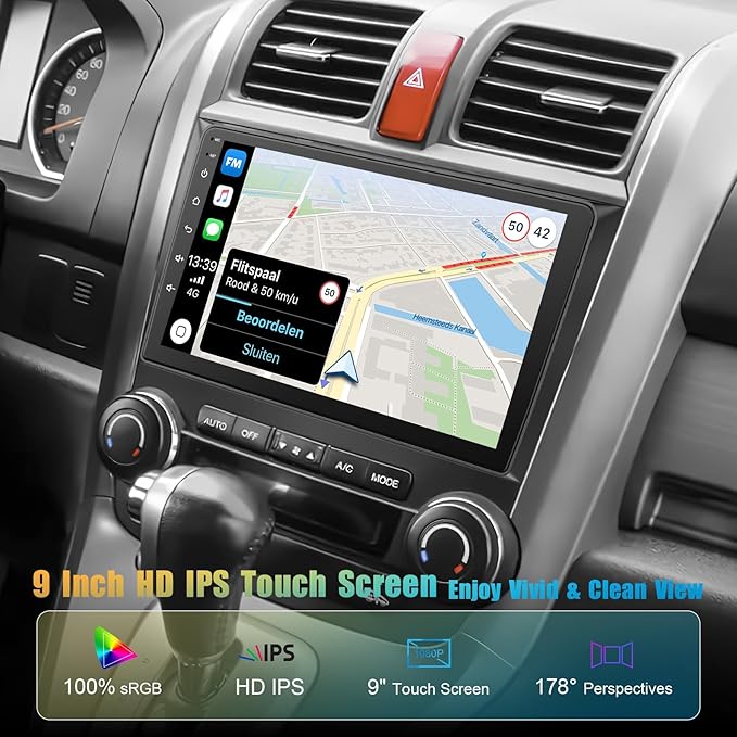 Car Radio Stereo for 2007-2011 Honda CRV | 9" QLED Touchscreen with Wireless CarPlay & Android Auto | 4G+64GB Fast Android 13 System | Built-in GPS, Bluetooth, Backup Camera & Steering Wheel Control