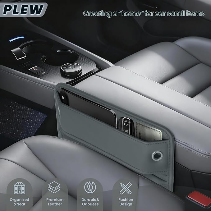 2-Pack Car Seat Gap Filler Organizer - Upgraded Anti-Slip Strap Design - Premium Leather Side Console Pocket - Prevent Phone Falling - Universal Fit Car Essentials for SUV, Truck & Sedan, Grey