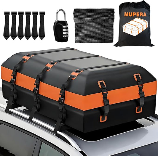 Mupera Car Rooftop Cargo Carrier, 20 Cubic Feet Waterproof PVC Roof Rack Cargo Carrier with Anti-Slip Mat, Combination Lock, Storage Bag, Suitable for Vehicles with or Without Roof Rack