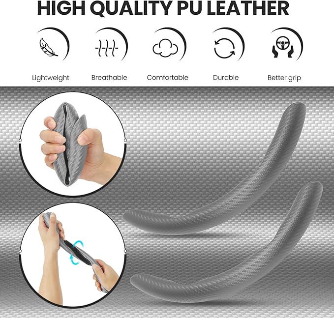 GSPSCN Universal Car Carbon Fiber Steering Wheel Cover Anti-Skid,Butterfly Steering Wheel Cover,Non-Slip Segmented Steering Wheel Protector,Fit for 99% Cars,Car Interior Accessories (Gray)