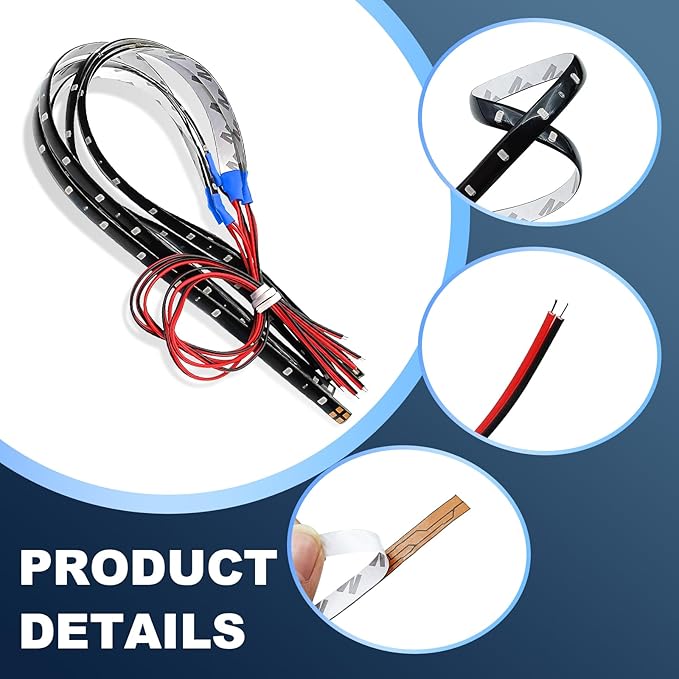 6 PCS 15 LED Strip Underbody Light, 1Ft 12V Waterproof Car Led Interior Exterior Strip Light with 6 Inch Wire, Waterproof Car Underglow Lights Motorcycles Golf Cart Boat Decoration (Blue)