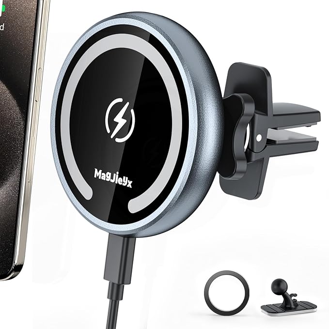 Magjieyx for Magsafe Car Mount Wireless Charger Magnetic Fast Charging Compatible with iPhone 17,16,15,14,13,Pro Max,Mini,Magsafe Case, Air Vent and Stick On Dashboard Car Phone Holder