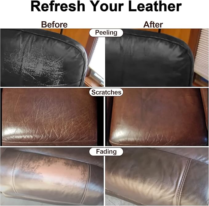 Black Leather Recoloring Balm, Leather Color Restorer Conditioner, Leather Repair Kits for Vinyl Furniture, Sofa, Car Seats, Shoes - Repair Leather Color on Faded & Scratched Leather Couches