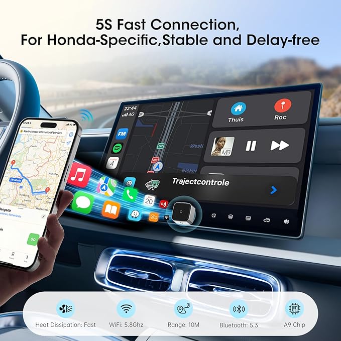 Wireless Carplay Adapter for iPhone, Convert Wired to Apple Carplay Wireless Adapter, Mini Size, Plug and Play, Connection Stable No Delay Car Play for Honda Special Models