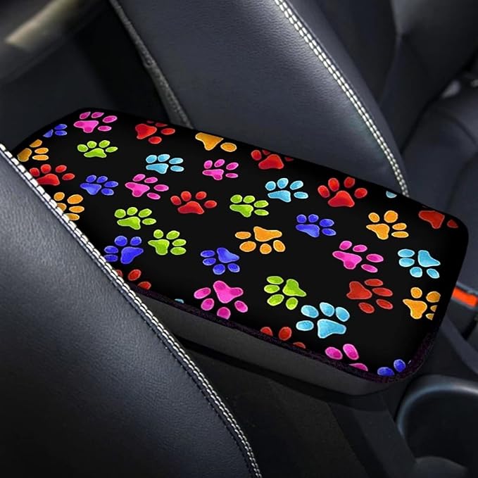 JoyLamoria Cute Footprint Car Armrest Cover Automotive Armrest Pad Cute Car Interior Decor
