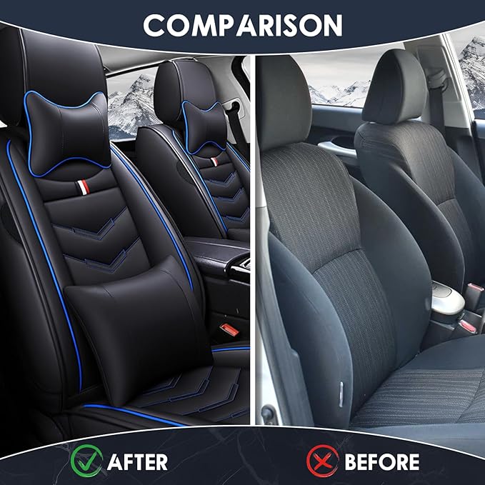 Car Seat Cover for Chevrolet Camaro 2000-2024, Durable Wear Resistant Waterproof Vehicle Cushion Cover, Breathable No Odor Premium Leather Vehicle Seat Covers.(Luxury,Black Blue)