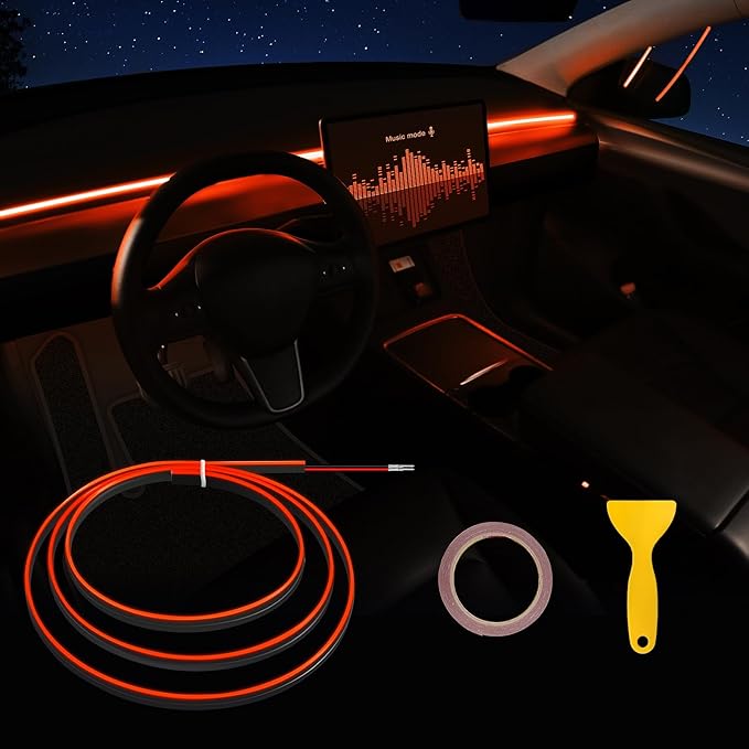 Acrylic Interior Car LED Strip Light with 6mm Sewing Edge - 43.3 inches Ambient Lighting Kits, Neon LED Strip Light(110CM/43.3IN, Amber)