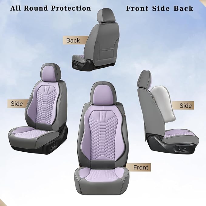 Coverado Car Seat Covers, Front Seat Cover, Waterproof Nappa Leather Seat Covers for Cars, Driver Car Seat Protectors, Gray and Purple Automotive Seat Covers Universal Fit for Most Cars