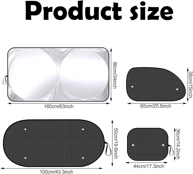 Tallew 6 Pack Car Window Shades for Baby, Include Front Rear Side Sun Visor Windshield Shade Cling Sunshade with Suction Cups for UV Protection(63 x 34 Inch)