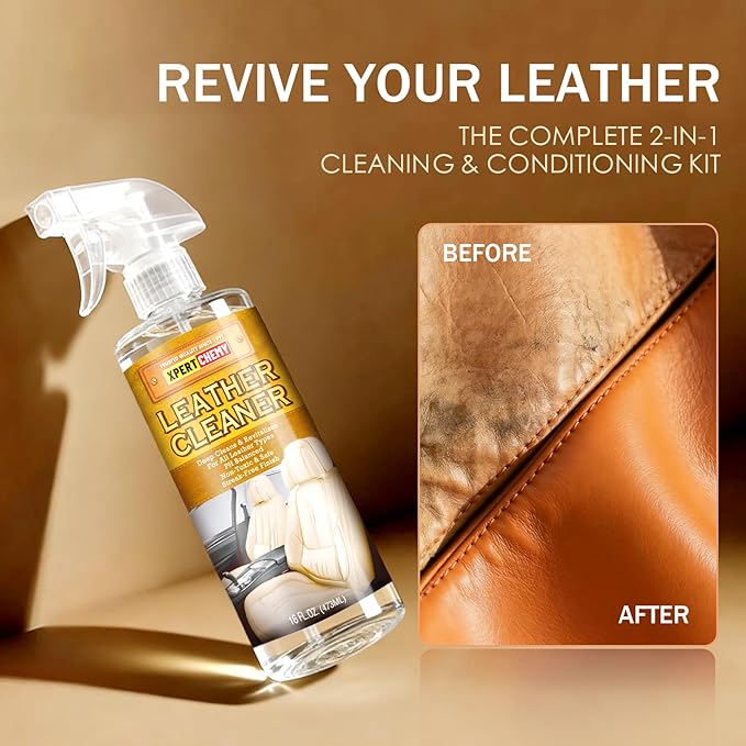 Leather Cleaner and Conditioner Kit, Leather Care for Car Seats, Furniture, Couches, Boots, Bags & More, Safe for Any Color, 2 x 16oz
