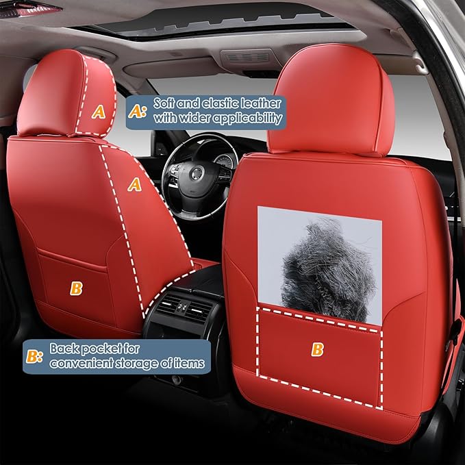 KEYOOG Car Seat Covers Full Set, 5-Seater Waterproof and Breathable Nappa Leather, Fit for Front and Rear Seats of Cars, Compatible with Airbags, Car Seat Protector Covers for Most Cars - Wine red
