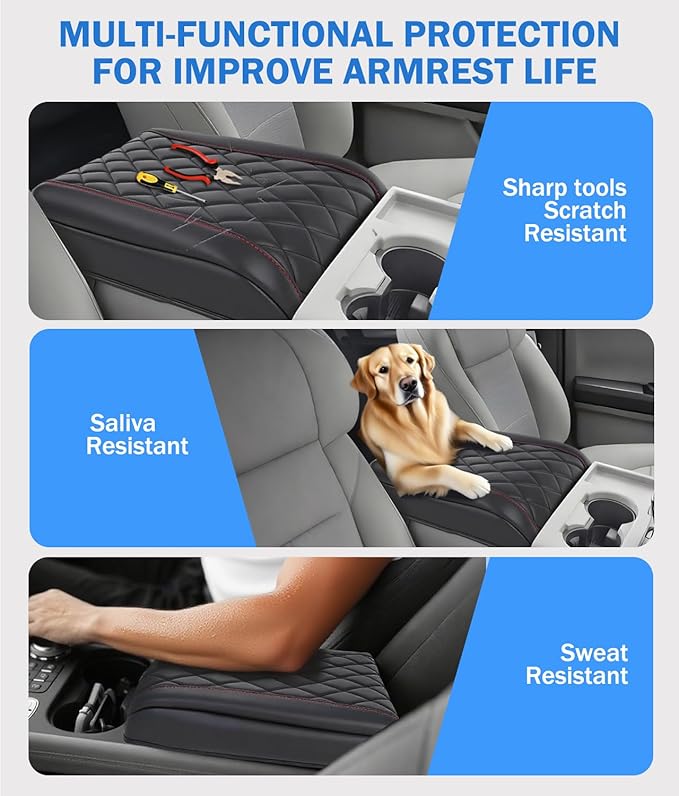 Center Console Cover for 2015-2020 F150, 2017-2022 F250 F350 F450, 2018-2024 Expedition Accessories, Leather Middle Armrest Console Cover Elbow Arm Rest Cushion (Bucket Seat Only)