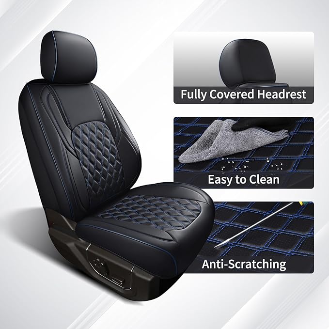 Huidasource Tacoma Truck Seat Covers Custom Fit for 2016-2023 Double & Crew Cab Toyota Tacoma SR SR5 Limited TRD Sport/Pro/Off Road, Full Coverage Front and Rear Seat Covers (Full Set/Black & Blue)