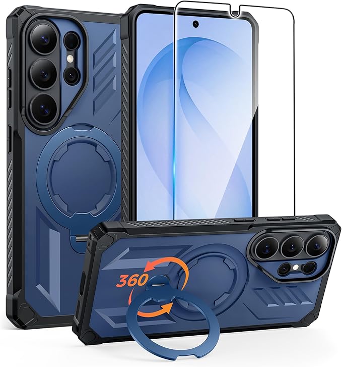 FNTCASE for Samsung Galaxy S26-Ultra Case: [360 Spin Magnetic Ring Kickstand] [Compatible for MagSafe] [Screen Protector] Heavy Duty Military Grade Protection Protective Phone Case with Stand Blue