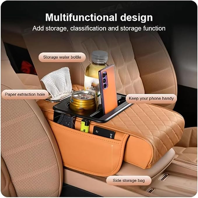 Car Armrest Cushion for Honda Civic 2012 2013 2014 2015, Leather Arm Rest Cover Center Console Armrest Pillow Armrest Storage Box Pad Multifunctional Accessories Interior Organizers,D/Gray