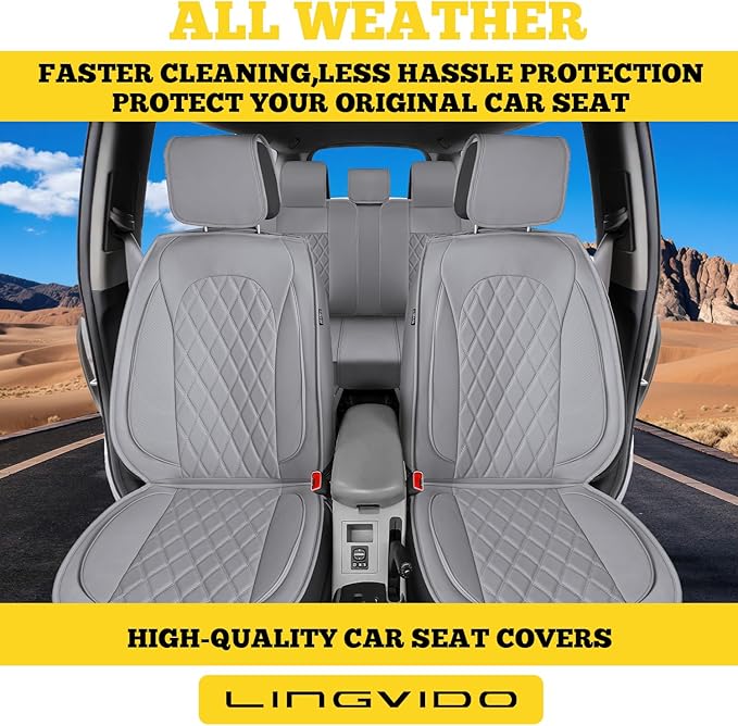 LINGVIDO Car Seat Covers Full Set (5 Seats) - Premium Perforated Nappa Leather, Waterproof Shield, Omni-Adapt Fit SUVs Sedans, Ultimate Family & Pet Protection