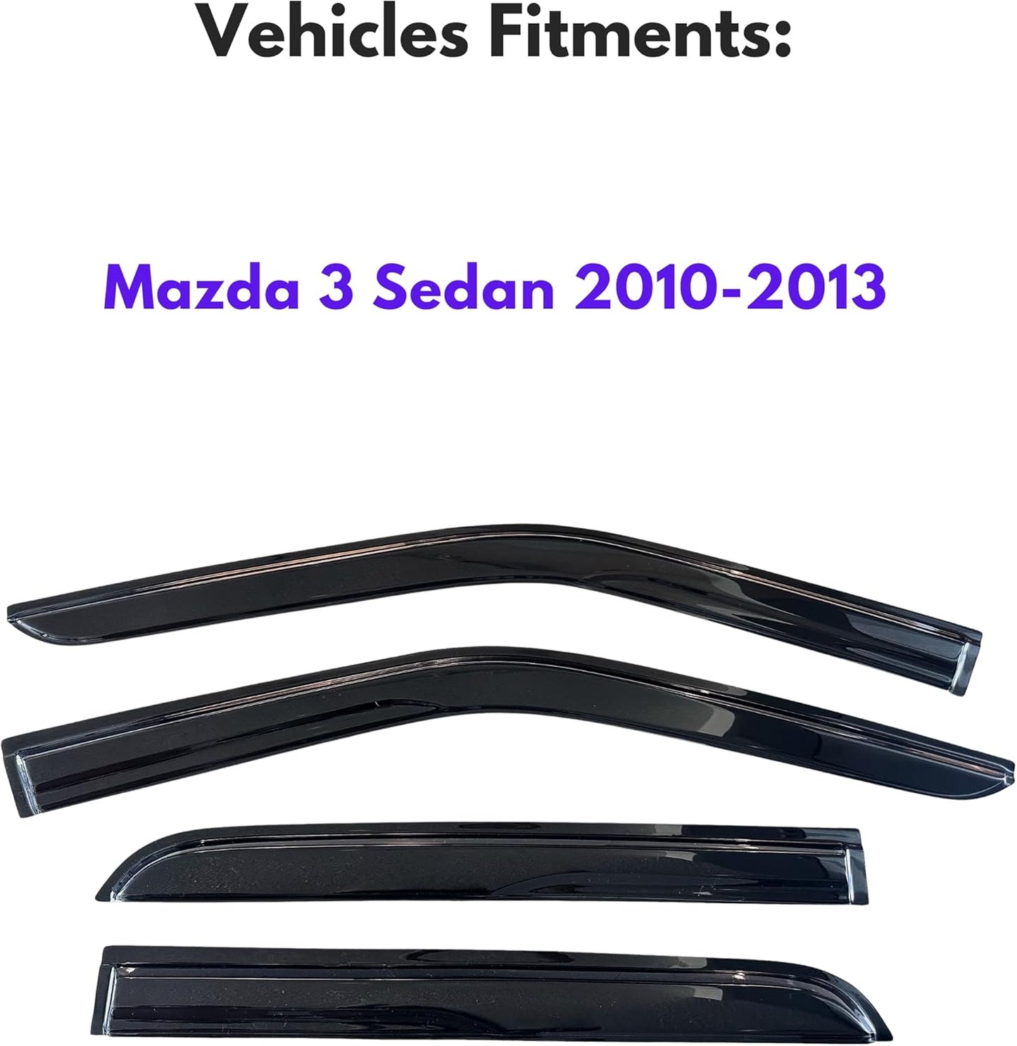 KPY Window Visor Compatible with Mazda 3 Sedan 2010-2013, 4PC Rain Guard Side Window Vent Deflectors Tape-On Mugen Style, 2010 2011 2012 2013