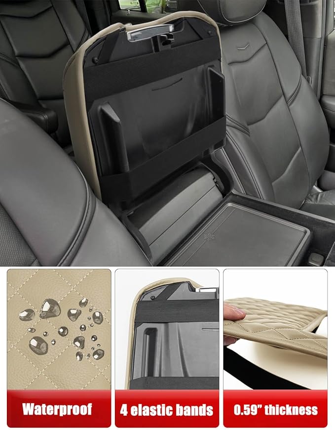 KBH Center Console Armrest Cover for Cadillac Escalade 2015 2016 2017 2018 2019 2020, Vinyl Leather Trim, Middle Console Arm Rest Lid Cushion Pad, Anti-Scratch, Beige