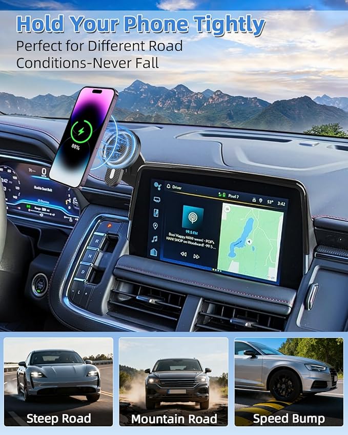 PZK Car Phone Mount for 2021-2024 Chevy Chevrolet Tahoe/Suburban/GMC Yukon/GMC Yuhon XL LT/Z71/RST/High Country Accessories 10.2-inch Screen Magnetic 15W Fast Wireless Charger Car Phone Holder