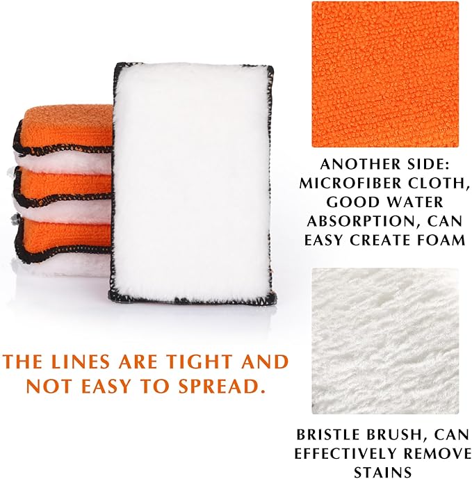 Mudder 8 Pcs Car Interior Scrubbing Sponge 5'' x 3'' Fiber Car Wax Applicator pad Household Cleaning Sponges for Leather Car Seat Couch Cleaning (Orange White)