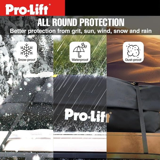 Pro-Lift Rooftop Cargo Carrier Waterproof – 15 Cubic Feet Softshell Roof Luggage Bag for All Cars with/Without Rack, Includes Anti-Slip Mat, Reinforced Straps, Door Hooks, Storage Bag