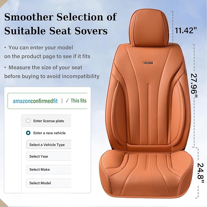 Coverado Brown Seat Covers Full Set, Luxury Leather Seat Covers for Cars, Automotive Seat Covers, Waterproof Car Seat Protector, Front and Back Car Seat Cushions Universal Fit for Most Cars