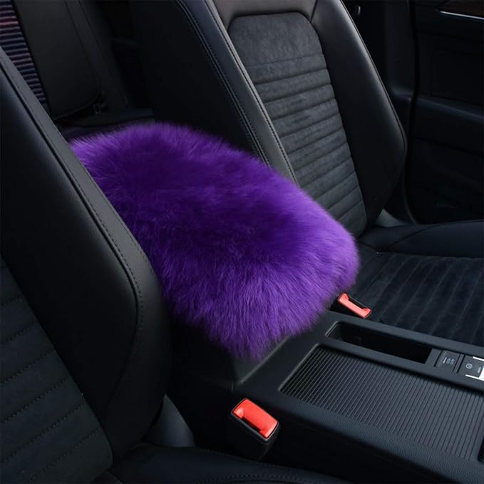 Auto Center Console Cover, Console Cover Armrest Pads, Warm Winter Sheepskin Wool Car Armrest Seat Box Pad Cushion Protector Universal Fit (Purple)