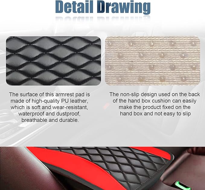 Car Center Console Cover, Universal Leather Waterproof Armrest Seat Box Cover Protector, Comfortable Car Decor Accessories Fit for Most Cars, Vehicles, SUVs-Red