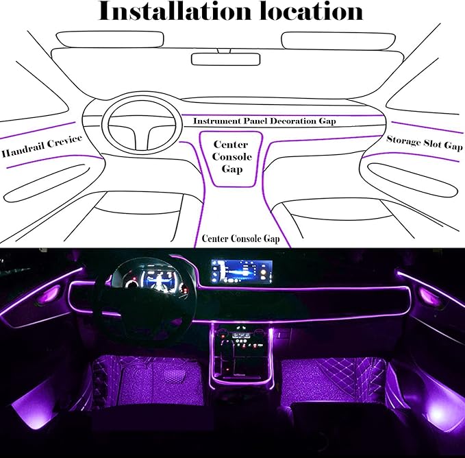DEHERANE Interior Car LED Strip Lights, RGB 6 in 1 Ambient Lighting Kits with 315 inches Fiber Optic, 16 Million Colors APP Wireless Control Car Neon Lights, with Music Sync Function