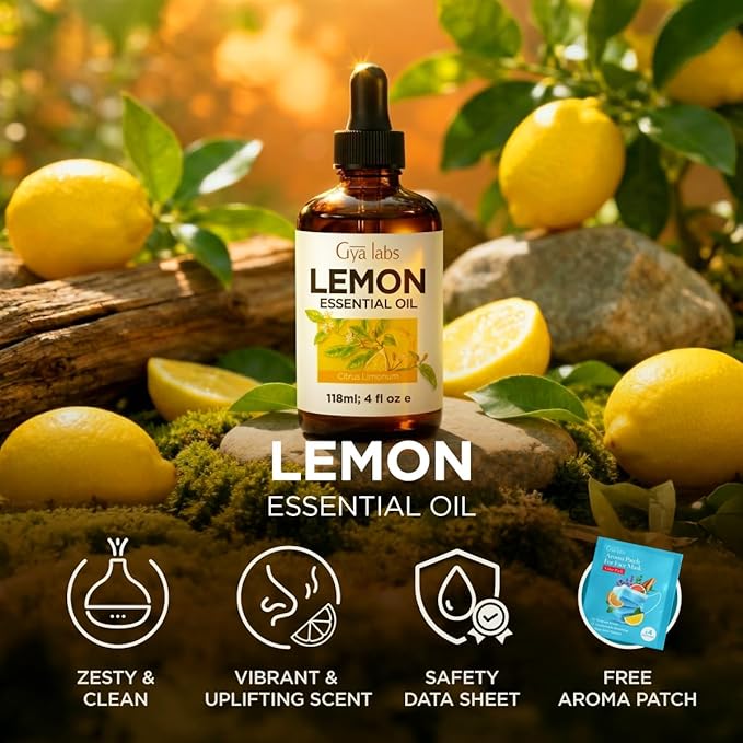 100% Pure Lemon Essential Oil - 4 Fl Oz - Lemon Oil for Hair, Skin, Diffuser, Aromatherapy & DIY Candle Making Scent