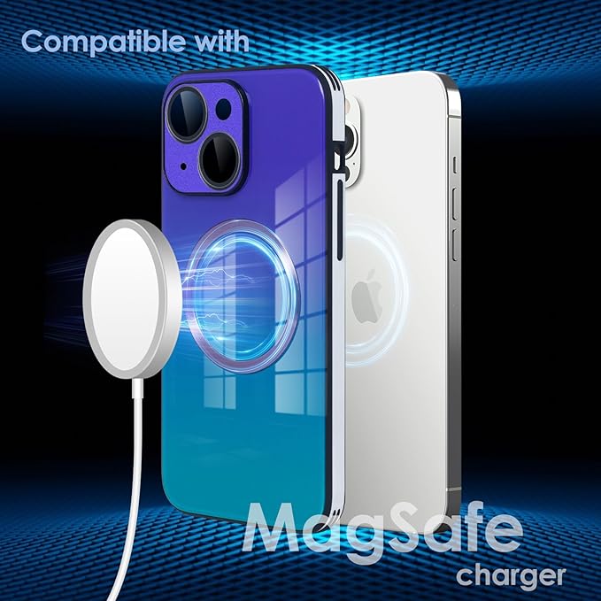 Guppy Compatible with iPhone 15 Plus Case Magnetic, with Full Camera Lens Protector [Compatible with MagSafe] Scratch Resistant Gradient Glass Back Cover Phone Case-Purple