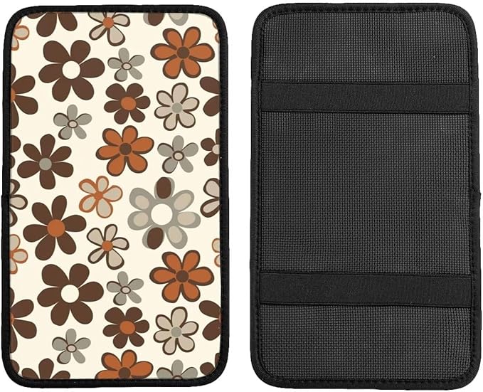 Brown Daisy Center Console Cover Floral Hippie Daisies Flower Car Accessories Armrest Box Lid Protector Cover
