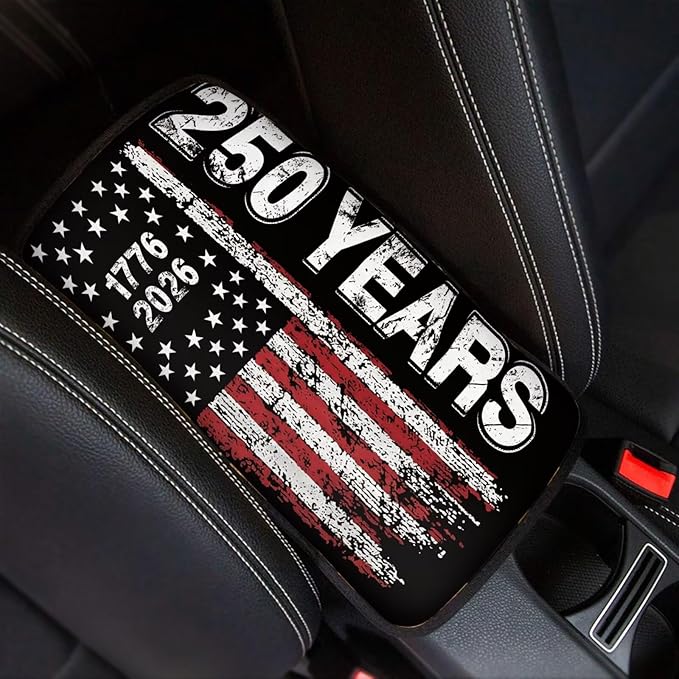 Dreaweet 250 Years American Flag Car Center Console Cover Patriotic Car Accessories Arm Rest Cover Middle Console Cushion Pad Anti-Scratch Universal Armrest Storage Box Mat