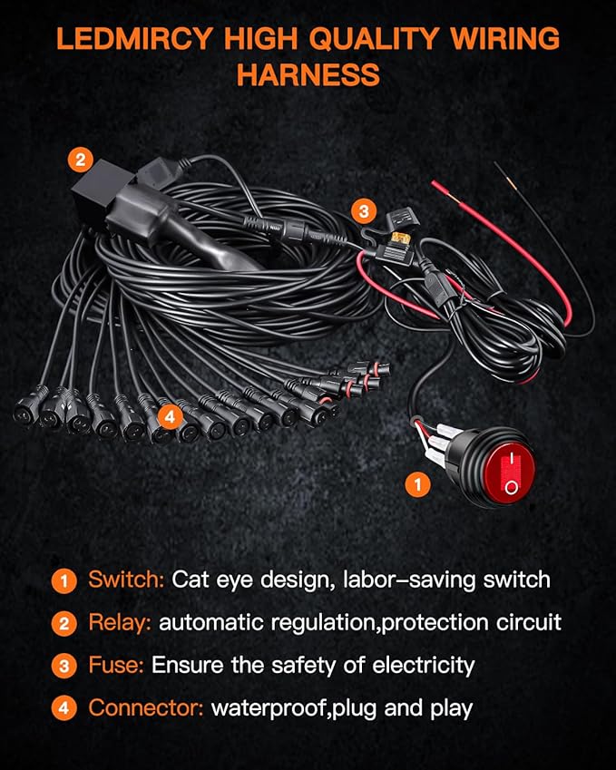 Rock Lights,LEDMIRCY R2 Pure White LED Rock Lights Kit 16PCS with Toggle Switch Wiring Harness Ultra Bright for UTV Trucks ATV Underglow Light Trail Rig Under Body High Power Waterproof